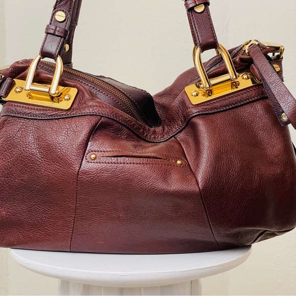 Burgundy B Makowsky Large Hobo Weekender Leather Bag - Picture 4 of 14